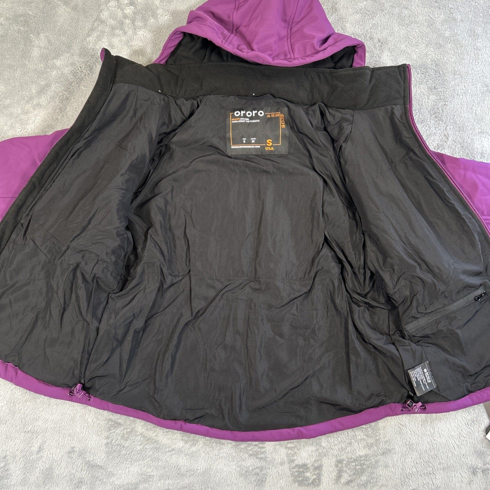 Ororo Heated Jacket Womens Small 3 Heat Zone Purple Hooded Full Zip Winter Coat — image 8 of 8
